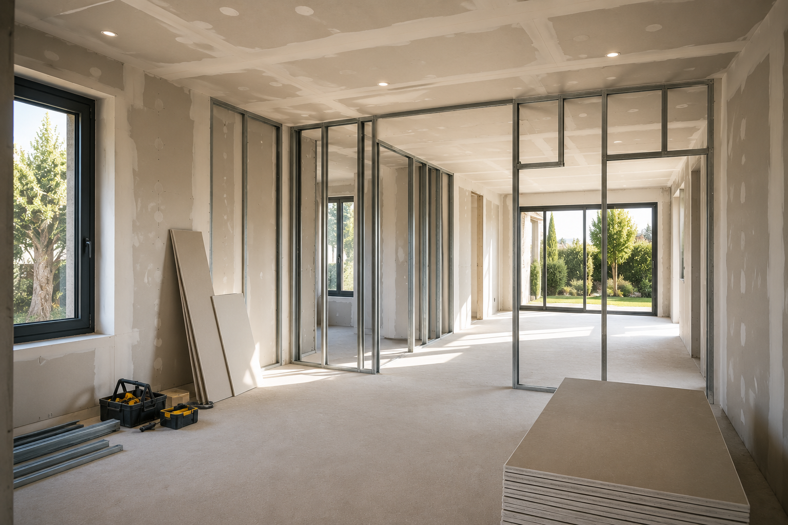 Aménagement intérieur avec cloisons en placoplâtre dans une maison à Mougins